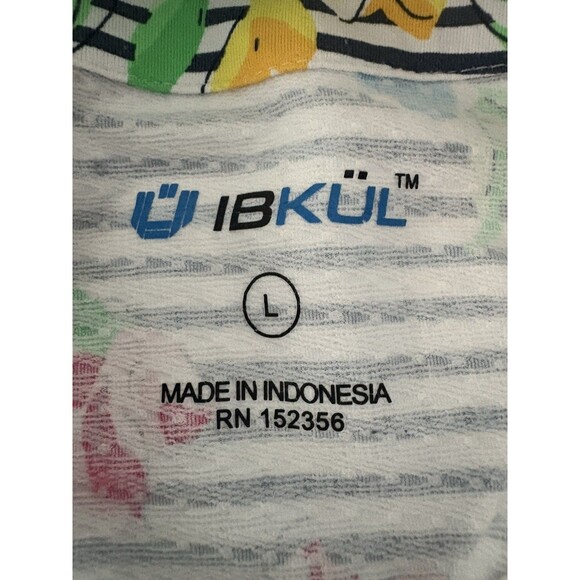 IBKUL Dress Size L Blue White Stripe Floral Mesh Sleeve Golf Fish Beach UPF - Picture 7 of 16